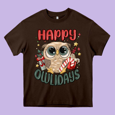 Happy Owlidays Heavy Core Tee Designed By Maliassmallbusiness