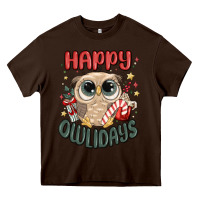 Chocolate Brown happy owlidays Heavy Core Tee - MaliasSmallBusiness