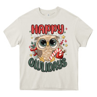 Cream happy owlidays Heavy Core Tee - MaliasSmallBusiness