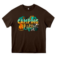 Chocolate Brown camping life Heavy Core Tee - NancyCooperArtShop