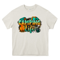 Cream camping life Heavy Core Tee - NancyCooperArtShop