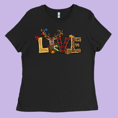Christmas Reindeer Love Ladies Tee Designed By Ranaportraitstore