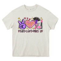 Cream peace love make up Heavy Core Tee - MaliasSmallBusiness