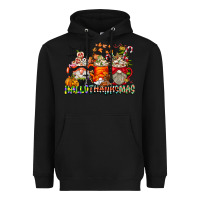 Black Hallothanksmas Gnome Coffee Cups Heavyweight Hoodie - CowhideDigitalArt