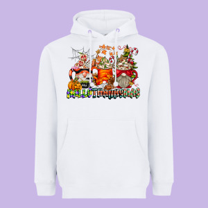 Hallothanksmas Gnome Coffee Cups Heavyweight Hoodie Designed By Cowhidedigitalart