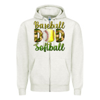 Oatmeal Heather Baseball Dad Softball Zipper Hoodie - BundleAndBundleShop