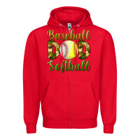 Red Baseball Dad Softball Zipper Hoodie - BundleAndBundleShop