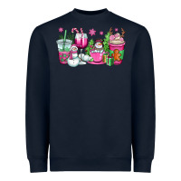 Pink Christmas Snowman Coffee Cups Heavyweight Sweatshirt | Teevron