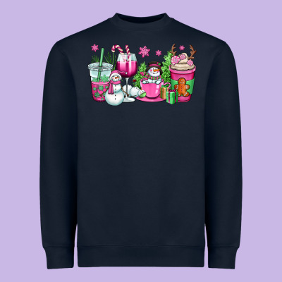 Pink Christmas Snowman Coffee Cups Heavyweight Sweatshirt Designed By Oliviacreatesart