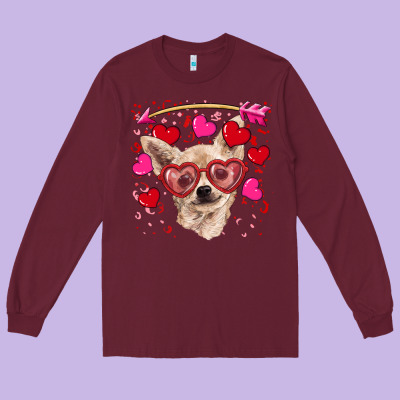 Valentine's Day  Chihuahua Long Sleeve Tee Designed By Ranaportraitstore
