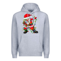 Heather Grey Dabbing Santa Christmas Tree Lights Premium Hoodie - tuanDangUi