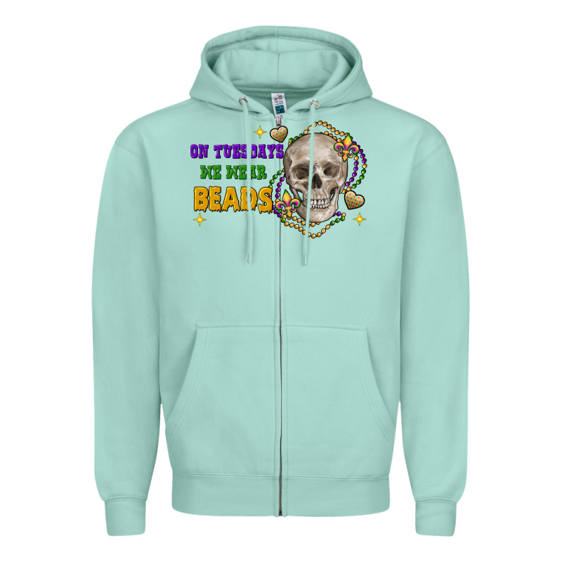 On Tuesdays We Wear Beads Skull Zipper Hoodie by FaDigitalArtStudio | Teevron