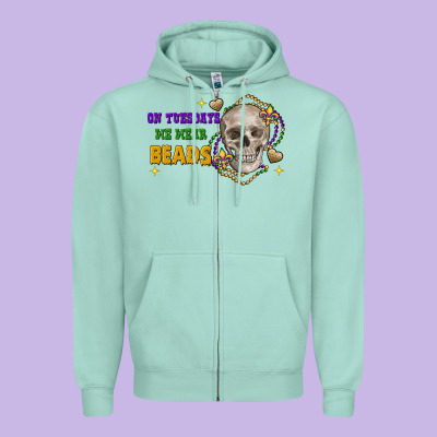 On Tuesdays We Wear Beads Skull Zipper Hoodie Designed By Fadigitalartstudio