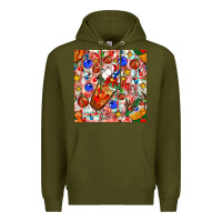 Army Green christmas coffee cups ornaments and lights with diamond plaid seamless Premium Hoodie - BundleAndBundleShop