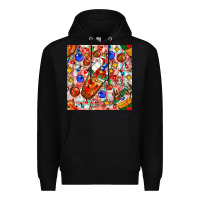 Black christmas coffee cups ornaments and lights with diamond plaid seamless Premium Hoodie - BundleAndBundleShop