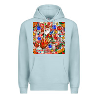Blue Mist christmas coffee cups ornaments and lights with diamond plaid seamless Premium Hoodie - BundleAndBundleShop