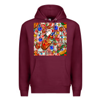 Burgundy christmas coffee cups ornaments and lights with diamond plaid seamless Premium Hoodie - BundleAndBundleShop