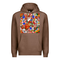 Chestnut christmas coffee cups ornaments and lights with diamond plaid seamless Premium Hoodie - BundleAndBundleShop