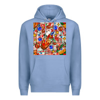Colony Blue christmas coffee cups ornaments and lights with diamond plaid seamless Premium Hoodie - BundleAndBundleShop