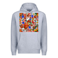 Heather Grey christmas coffee cups ornaments and lights with diamond plaid seamless Premium Hoodie - BundleAndBundleShop
