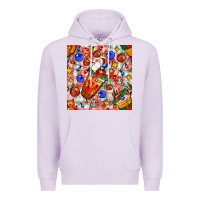 Lilac christmas coffee cups ornaments and lights with diamond plaid seamless Premium Hoodie - BundleAndBundleShop