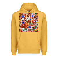 Mustard christmas coffee cups ornaments and lights with diamond plaid seamless Premium Hoodie - BundleAndBundleShop