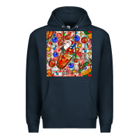 Navy christmas coffee cups ornaments and lights with diamond plaid seamless Premium Hoodie - BundleAndBundleShop