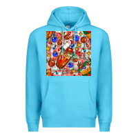 Ocean Blue christmas coffee cups ornaments and lights with diamond plaid seamless Premium Hoodie - BundleAndBundleShop