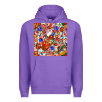 Purple christmas coffee cups ornaments and lights with diamond plaid seamless Premium Hoodie - BundleAndBundleShop