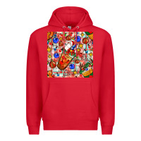Red christmas coffee cups ornaments and lights with diamond plaid seamless Premium Hoodie - BundleAndBundleShop
