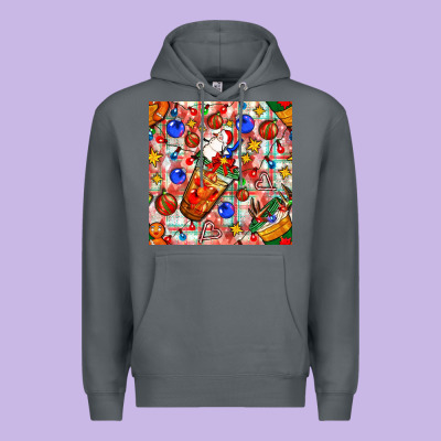 Christmas Coffee Cups Ornaments And Lights With Diamond Plaid Seamless Premium Hoodie Designed By Bundleandbundleshop