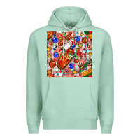 Seafoam christmas coffee cups ornaments and lights with diamond plaid seamless Premium Hoodie - BundleAndBundleShop