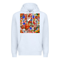 White christmas coffee cups ornaments and lights with diamond plaid seamless Premium Hoodie - BundleAndBundleShop