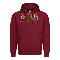 Burgundy Peace Love Day Of The Dead Zipper Hoodie - BundleAndBundleShop