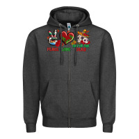 Charcoal Heather Peace Love Day Of The Dead Zipper Hoodie - BundleAndBundleShop