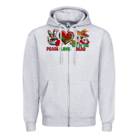 Heather Grey Peace Love Day Of The Dead Zipper Hoodie - BundleAndBundleShop