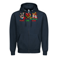 Navy Peace Love Day Of The Dead Zipper Hoodie - BundleAndBundleShop