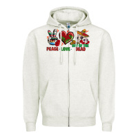 Oatmeal Heather Peace Love Day Of The Dead Zipper Hoodie - BundleAndBundleShop