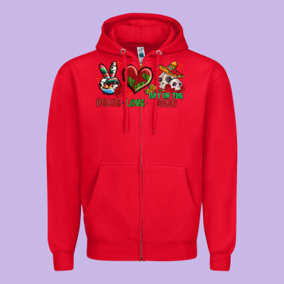 Peace Love Day Of The Dead Zipper Hoodie Designed By Bundleandbundleshop