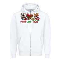 White Peace Love Day Of The Dead Zipper Hoodie - BundleAndBundleShop
