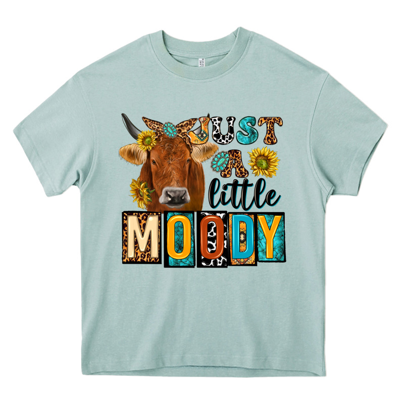 Just A Little Moody With Cow Heavy Core Tee by NancyCooperArtShop | Teevron