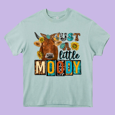 Just A Little Moody With Cow Heavy Core Tee Designed By Nancycooperartshop