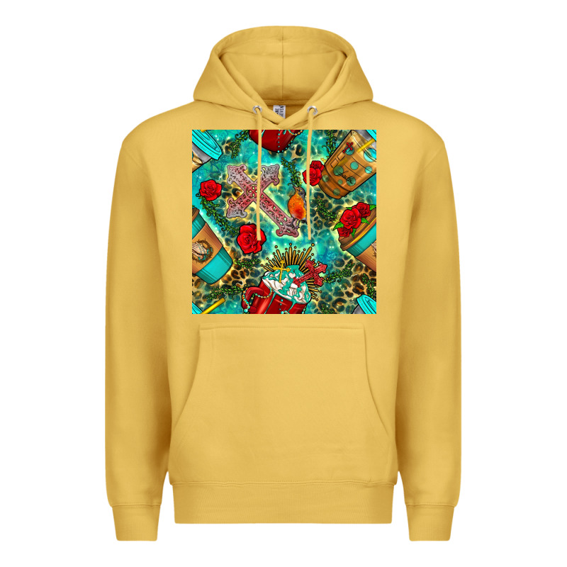 Faith Coffee Cup And Cross With Leopard And Roses Seamless Pattern Bbs Premium Hoodie by BundleAndBundleShop | Teevron