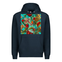 Navy faith coffee cup and cross with leopard and roses seamless pattern bbs Premium Hoodie - BundleAndBundleShop