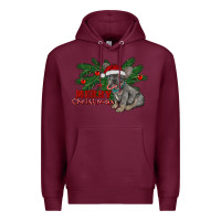 Burgundy merry christmas french bulldog Premium Hoodie - RanaPortraitStore