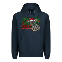 Navy merry christmas french bulldog Premium Hoodie - RanaPortraitStore