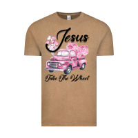 Vintage Coffee Leopard Floral Pink Car Jesus Take The Wheel Vintage Tee - Bettercallsaul
