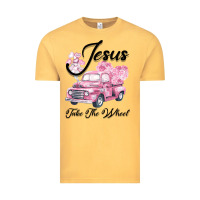 Vintage Mustard Leopard Floral Pink Car Jesus Take The Wheel Vintage Tee - Bettercallsaul