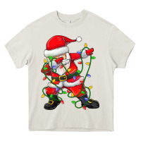 Cream Dabbing Santa Christmas Tree Lights Heavy Core Tee - tuanDangUi