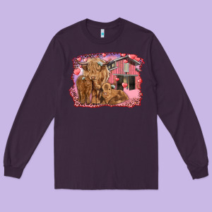 Valentine's Day Mama Cow And Baby Cows Long Sleeve Tee Designed By Ranaportraitstore